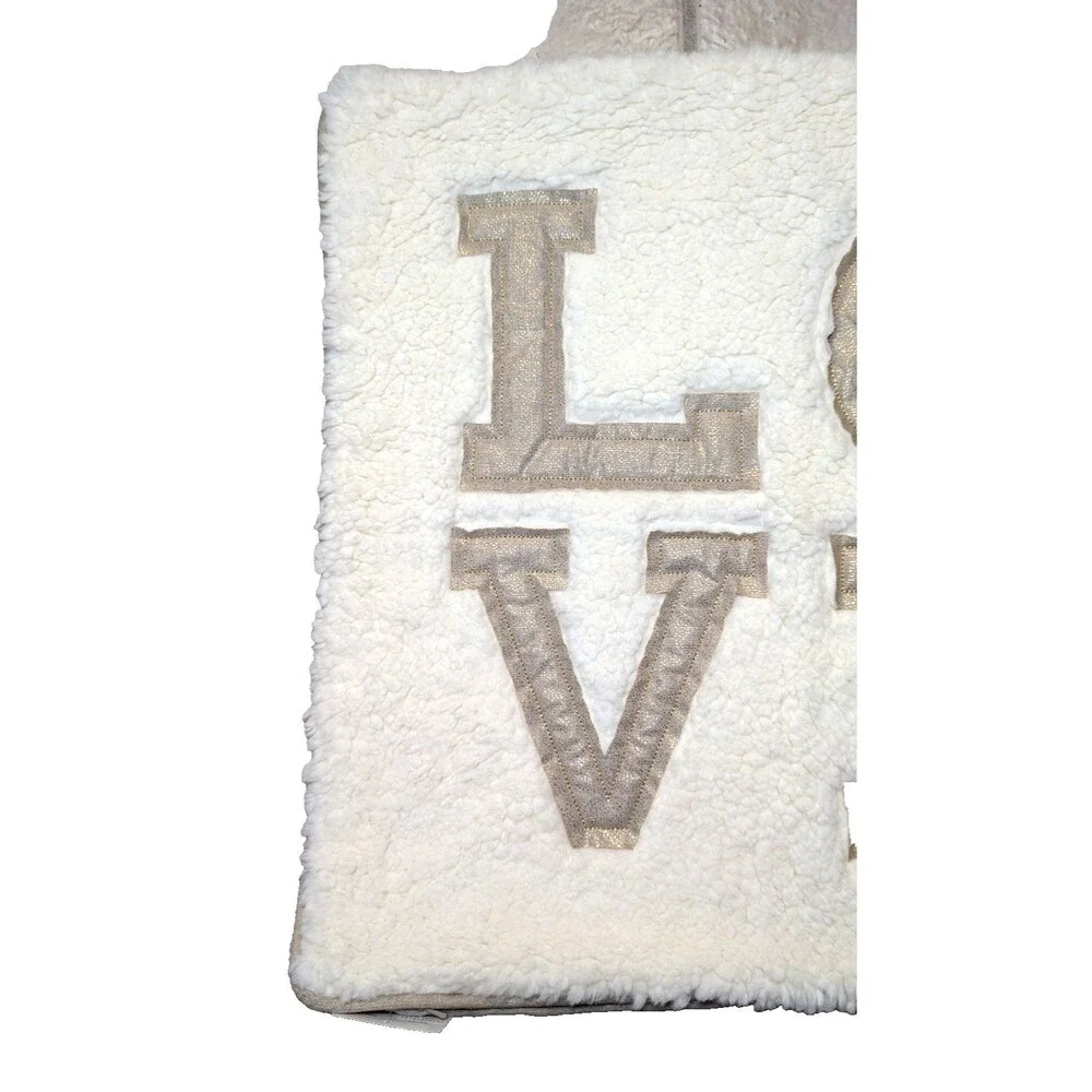 Pottery Barn Love Sherpa Pillow Case Sham Tan White 20-in Sq. Zippered Gift NWT